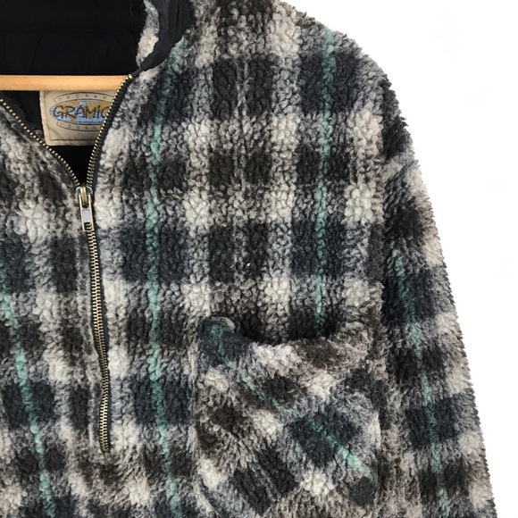 SOLD - VTG 90s Gramicci deep pile fleece half zip plaid Size Large - Picture 3 of 8